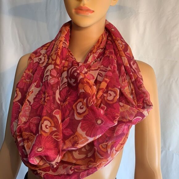 Rampage Burgundy Pink Orange Floral Summer Eternity Scarf - Picture 2 of 6